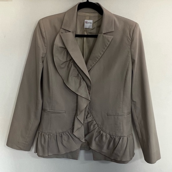 Red Valentino Ruffle Cotton Stretch Blazer Jacket - Picture 2 of 14